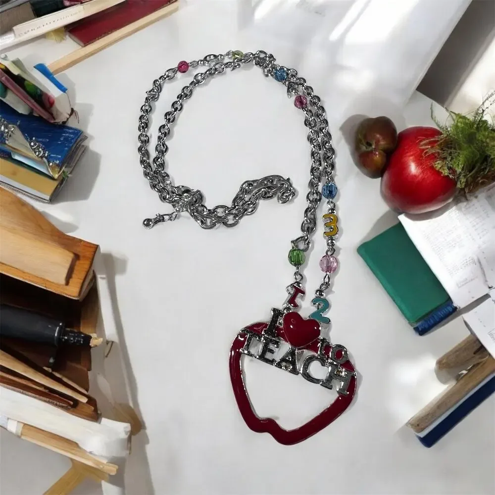 I Love to Teach ID or Glasses Holder Teacher Apple Beaded Accessory Chain NEW